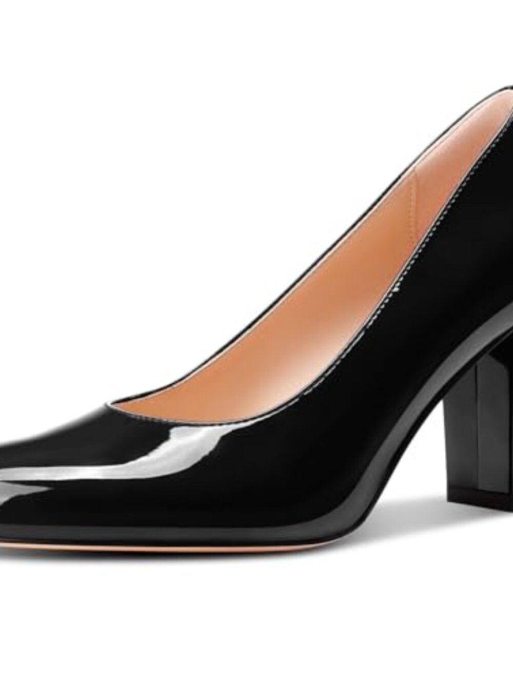 Womens Chunky Block Heel Round Toe Pumps Slip-on Prom Dress Patent Leather